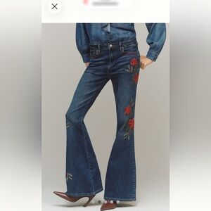 DRIFTWOOD Dark Blue Jeans with Red Floral Embroidery